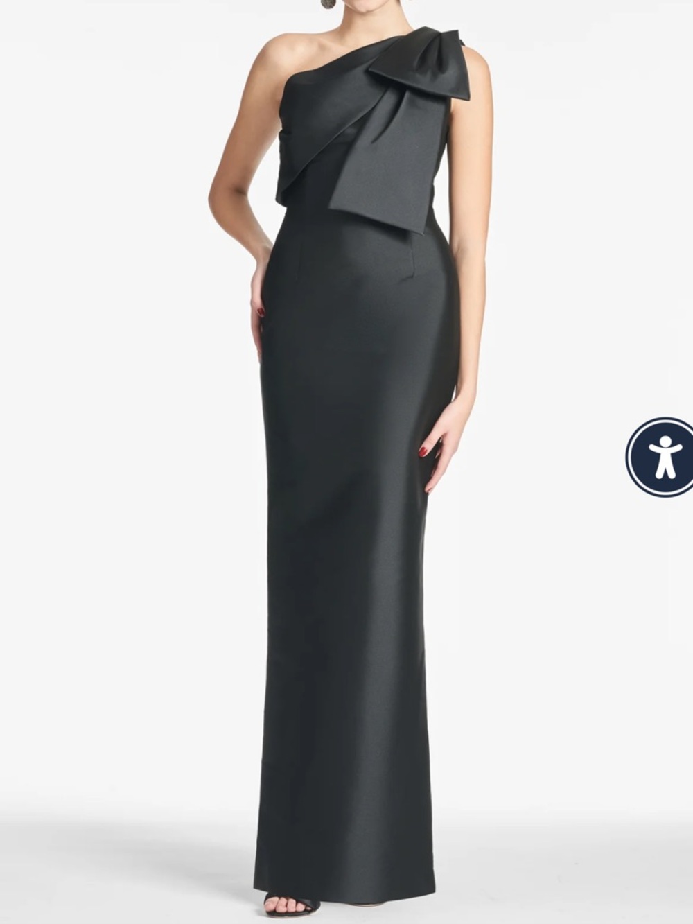 Sachin + Babi One-Shoulder Black Gown with Sculpted Bow